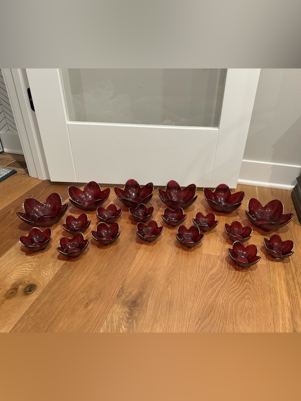 Set of 19 Ashland Blush Romance Textured Burgundy Glass Candle Holders 6Lg, 13Sm